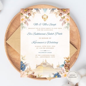 Uitnodigingskaart Sukhmani Sahib Path | Sikh-bruiloft Sukhmani Sahib-uitnodiging | Akhand Path-uitnodigingssjabloon | Digitale download