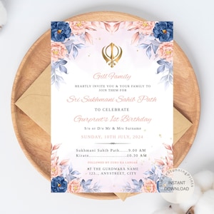 Tarjeta de invitación Sri Sukhmani Sahib Path / Invitación de cumpleaños sikh / Invitación Akhand Paath / Tarjeta de cumpleaños infantil sikh / DESCARGA DIGITAL