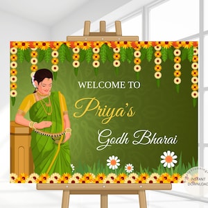 Indian Godh Bharai Welcome Sign | Sreemantham Welcome sign | Indian Baby shower welcome sign |  | Baby Shower Decoration | Editable Poster