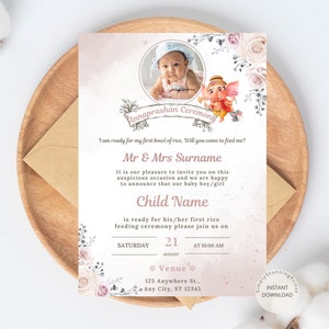 Invito per l'alimentazione del riso / Invito per la cerimonia di Annaprasan / Invito Pasni / Modello di invito modificabile 5x7 / DOWNLOAD DIGITALE
