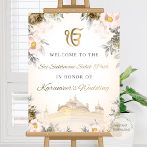 Panneau de bienvenue Sukhmani Sahib Ji Path | Panneau de bienvenue pour mariage sikh | Panneau du chemin de l'Akhand | signe Sukhmani Sahib Ji | TÉLÉCHARGEMENT NUMÉRIQUE