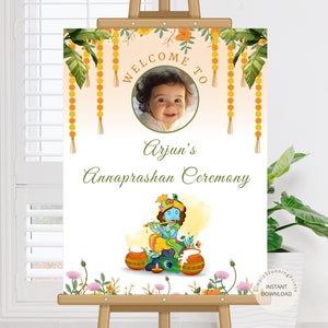 Bearbeitbares Willkommensschild für die Annaprasana-Zeremonie | Pasni Ceremony Willkommensschild | Annaprashan Dekor | Reis Futter Zeichen | DIGITALER DOWNLOAD