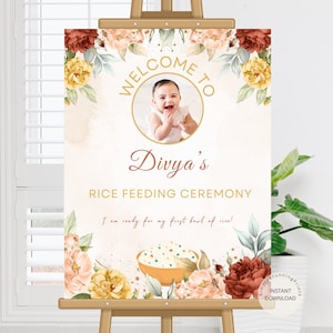 Rice Feeding Ceremony Welcome Sign Rice Weaning Welcome Sign Rice Feeding Decoration Sign Editable Welcome Poster DIGITAL DOWNLOAD image 1