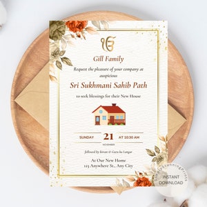 d'invitation de chemin de Sukhmani Sahib | Faire-part de pendaison de crémaillère sikh Sukhmani Sahib | d'invitation de chemin d'Akhand | Téléchargement numérique