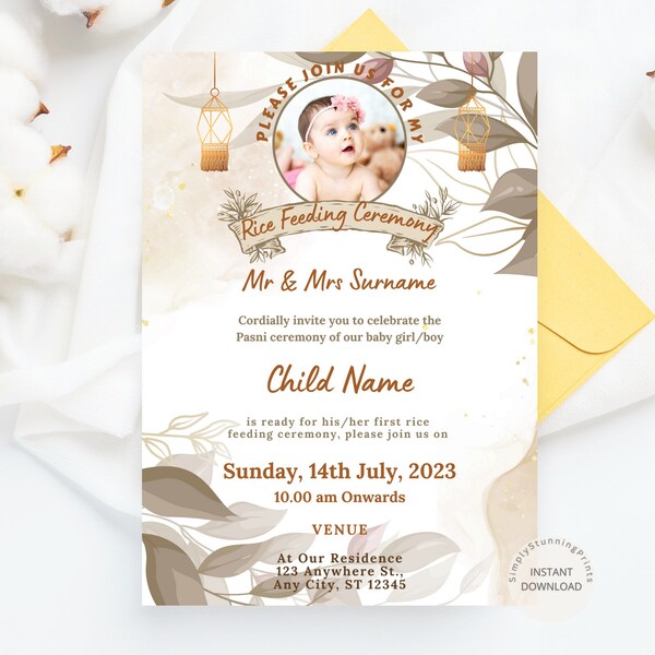 Rice Feeding Ceremony Invitation Template Etsy