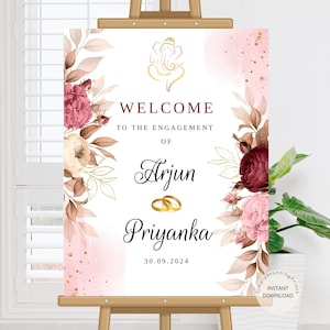 Welkomstbord voor Indiase verloving | Verlovingsdecor | Ringceremonie Welkomstbord | Welkom bij onze verlovingsingangsposter | DIGITAAL
