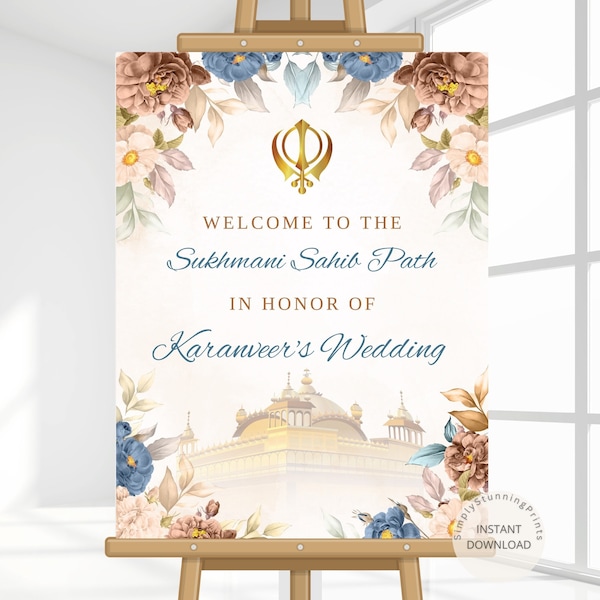 Sukhmani Sahib Ji Path Welcome Sign | Sikh Wedding Welcome Sign | Akhand Path Sign | Sukhmani Sahib Ji Sign | DIGITAL DOWNLOAD