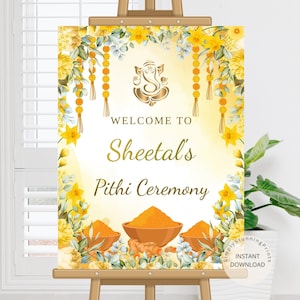 Segno di benvenuto della cerimonia Pithi come segno Haldi / Decorazione indiana Haldi / Poster di decorazione Pithi per matrimoni / Benvenuto al segno Haldi / DOWNLOAD DIGITALE