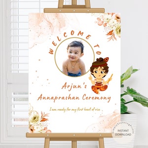 Annaprashan Welcome Sign: Baby Krishna, First Rice Ceremony (Digital Download)