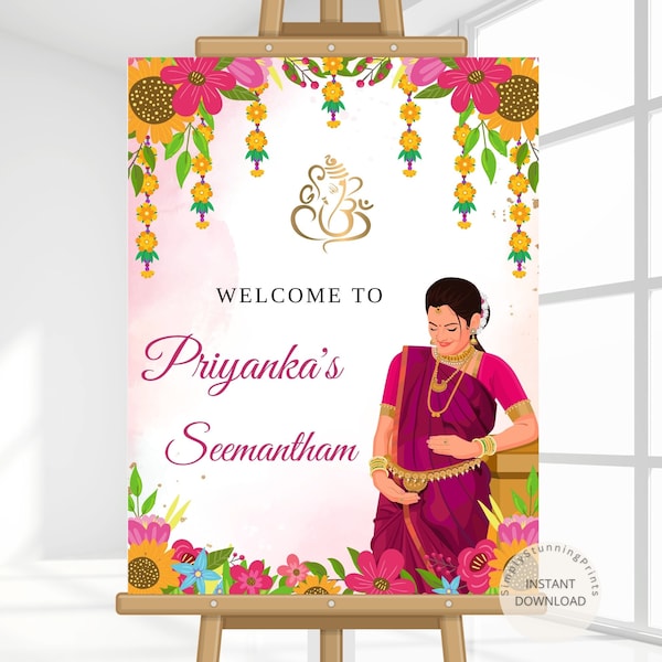 Sreemantham Welcome sign | Indian Baby shower welcome sign | Godh Bharai Welcome Sign | Baby Shower Decoration | DIGITAL DOWNLOAD