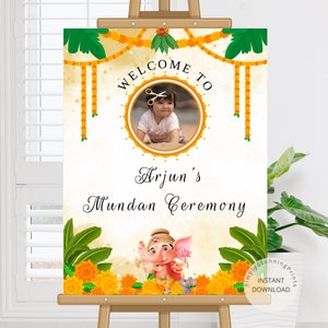Welkomstbord Indian Mundan | Mundan Ceremonie-ingangsbord | Mundan Ceremonie Decoratie | Chola-ceremoniebord | DIGITALE DOWNLOAD