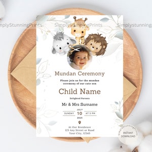 Invitation de cérémonie de bébé mondain | Invitation Tonsure | Carte mondiale mignonne de bébés animaux de Zazzle.be Liste d'envies Vous avez des idées ? Invitation mondiale hindoue | Invitation personnalisée