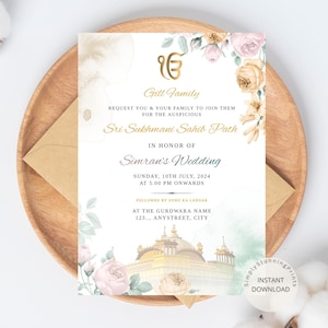 Uitnodigingskaart Sukhmani Sahib Path | Sikh-bruiloft Sukhmani Sahib-uitnodiging | Akhand Path-uitnodigingssjabloon | Digitale download