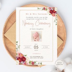 Editable Baby Naming Photo Invitation: Cradle Ceremony Card (Digital Download)