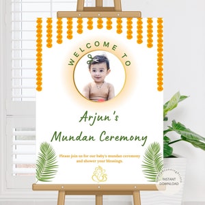 Bewerkbaar Mundan-welkomstbord | Mundan Ceremonie-ingangsbord | Mundan Ceremonie Decoratie | Afdrukbare doe-het-zelfsjabloon | DIGITALE DOWNLOAD