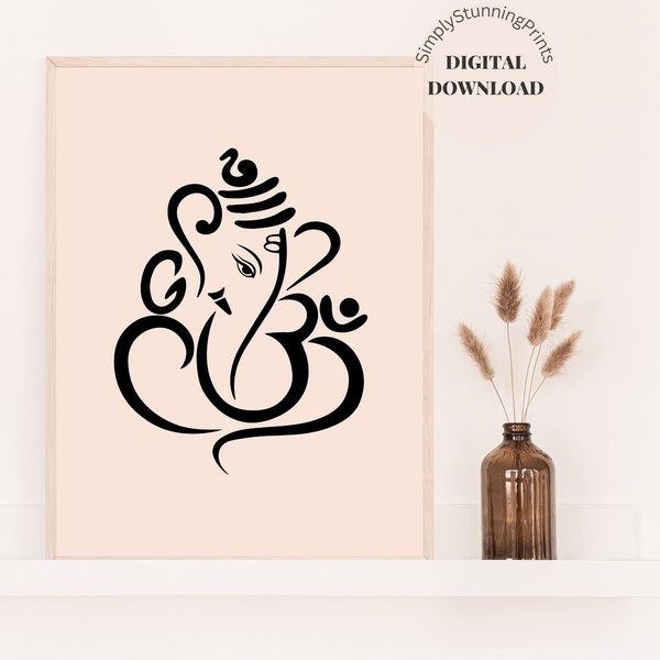 Ganesha print, Religious hindu god wall art, Living room decor, Ganesh wall art, Digital Download Printable