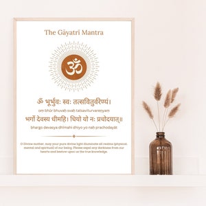 Gayatri Mantra Print in Sanskrit and English | Chanting Mantra For Pooja/Prayer and Healthy Mind | Prayer Room Decor | Printable Digital Art