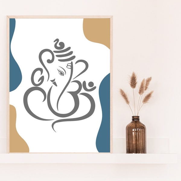 Modern abstract ganesh wall print, Religious hindu god ganesh wall art, Living room decor, Digital Printable Wall Art