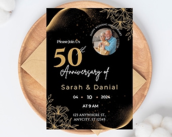 50th Anniversary Invitation | Golden Brown Wedding Anniversary Invite | Anniversary Photo Invitation Template | DIGITAL DOWNLOAD