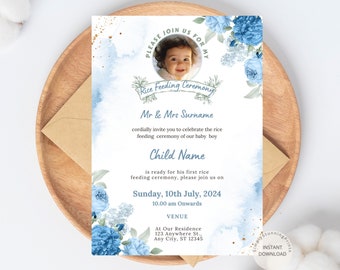 Editable Rice Feeding Digital Invitation Card Boy | Weaning Ceremony Invite | Annaprashan Invitation Template | Printable Digital Invitation