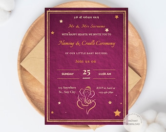 Baby Naming & Cradle Ceremony Invitation | Cradle Invite | Naming day Invite | Indian Naamkaran Invite | Digital Download Editable Template