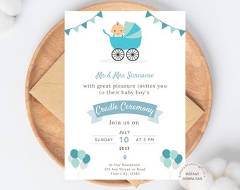 Baby Boy Cradle Ceremony Invitation Template (Digital Download)