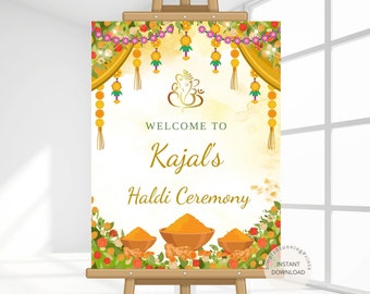 Haldi Ceremony Welcome Sign as Pithi Sign | Indian Haldi Decor | Wedding Haldi Decoration Poster | Welcome to Haldi Sign | DIGITAL DOWNLOAD
