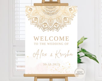 Gold Mandala Wedding Welcome Sign | Modern and Traditional Wedding decoration |  Wedding Welcome Board | Printable Welcome Poster, DIY