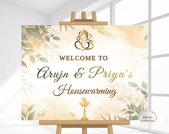 Editable Housewarming Welcome Sign | Indian Gruhapravesh Welcome Sign |  Housewarming Party Entrance Decoration | Ganesh Puja Entry Sign DIY