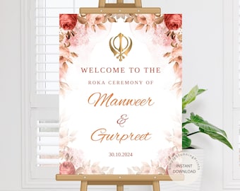 Floral Roka Ceremony Welcome Sign: Indian Engagement Decor (Digital Download)