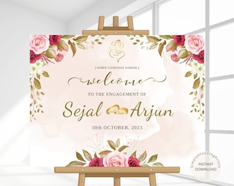 Indian Engagement Welcome Sign: Watercolor Floral Decor (Digital)