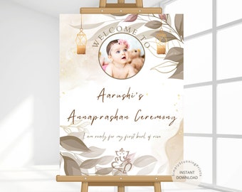 Editable Annaprasana Ceremony Welcome Sign | Pasni Ceremony Welcome Sign | Annaprashan Decor | Rice Feeding Party Welcome Poster