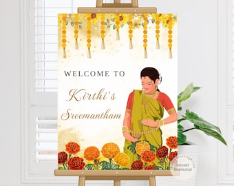 Sreemantham Welcome sign | Indian Baby shower welcome sign | Godh Bharai Welcome Sign | Baby Shower Decoration | Editable Diy Welcome Poster
