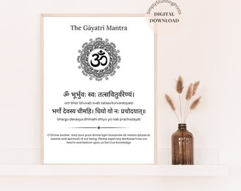 Impression Gayatri Mantra en sanskrit et en anglais | Chanter un mantra pour la prière et un esprit sain | Cadeau de pendaison de crémaillère | TÉLÉCHARGEMENT NUMÉRIQUE DE L'ART