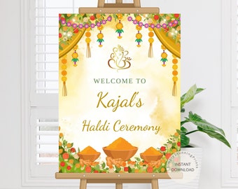 Haldi Ceremony Welcome Sign as Pithi Sign | Indian Haldi Decor | Wedding Haldi Decoration Poster | Welcome to Haldi Sign | DIGITAL DOWNLOAD