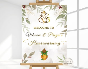 Editable Housewarming Welcome Sign | Indian Graha pravesh Welcome Board |  Housewarming Decoration | Diy Template | DIGITAL DOWNLOAD
