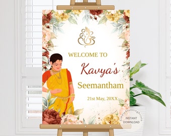 Sreemantham Welcome sign | Indian Baby shower welcome sign | Godh Bharai Welcome Sign | Baby Shower Decoration | Editable Diy Welcome Poster