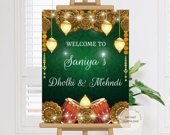 Dholki & Mehndi Night Welcome Sign: Indian Wedding Decor (Digital Download)