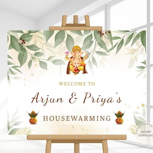 Bewerkbaar housewarming-welkomstbord | Indisch grihapravesh-welkomstbord | Decoratie housewarmingceremonie | Bordje housewarmingfeest | DIGITAAL