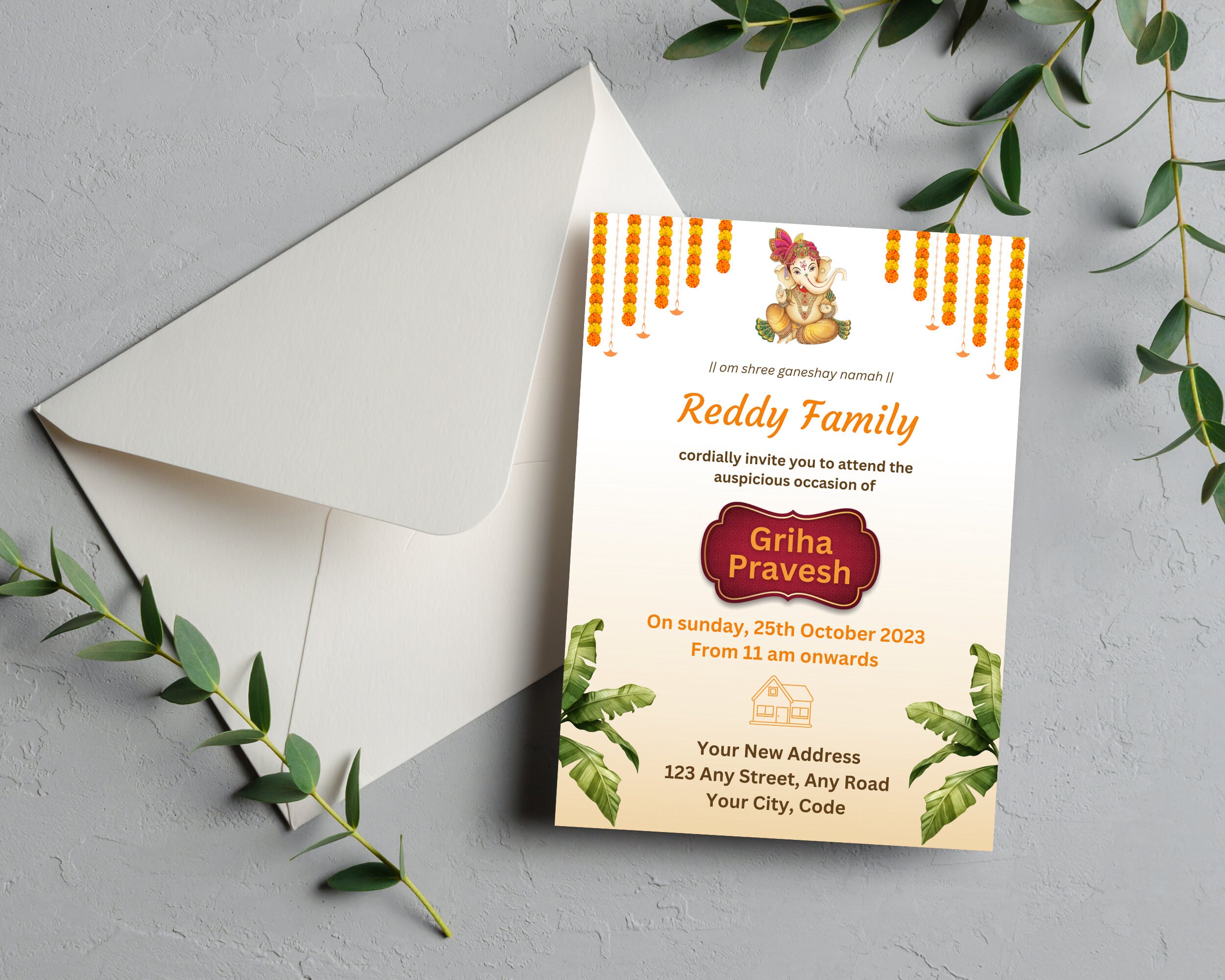 Editable Griha Pravesh Invitation Indian Housewarming - Etsy Finland