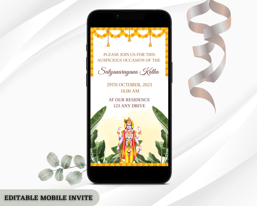 Sri Satyanarayana Pooja Invite Editable Satyanarayan Katha Etsy