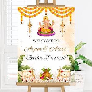 Cartello di benvenuto indiano Griha Pravesh: poster tradizionale per l'inaugurazione della casa (download digitale) immagine 1