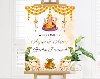 Indian Griha Pravesh Welcome Sign: Traditional Housewarming Poster (Digital Download)