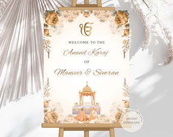 Floral Anand Karaj Welcome Sign: Sikh Wedding Poster (Digital Download)