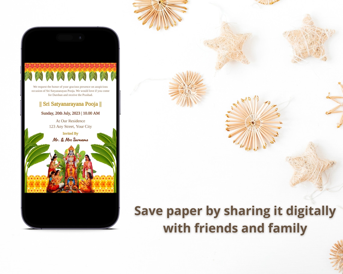 Sri Satyanarayana Pooja Invitation Editable Satyanarayan Etsy