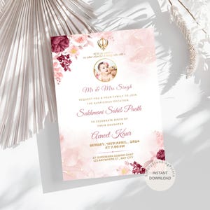 Invitación de Sukhmani Sahib Path para niña sij / Anuncio de nacimiento Invitación de Sukhmani Sahib / Invitación de cumpleaños de niña / Invitación para teléfono inteligente