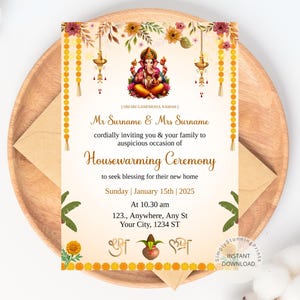 Uitnodigingskaart Indiase housewarming | Grah Pravesh-uitnodiging | Vaastu Poojan-uitnodigingssjabloon | Elektronische digitale uitnodiging