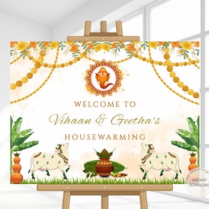Editable Housewarming Welcome Sign: Ganesh Puja, Indian Decor (Digital Download 18x24/24x36 Inches)