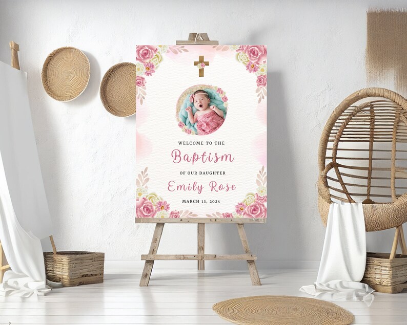 Baptism Welcome Sign Template Pink Floral Baptism Sign - Etsy