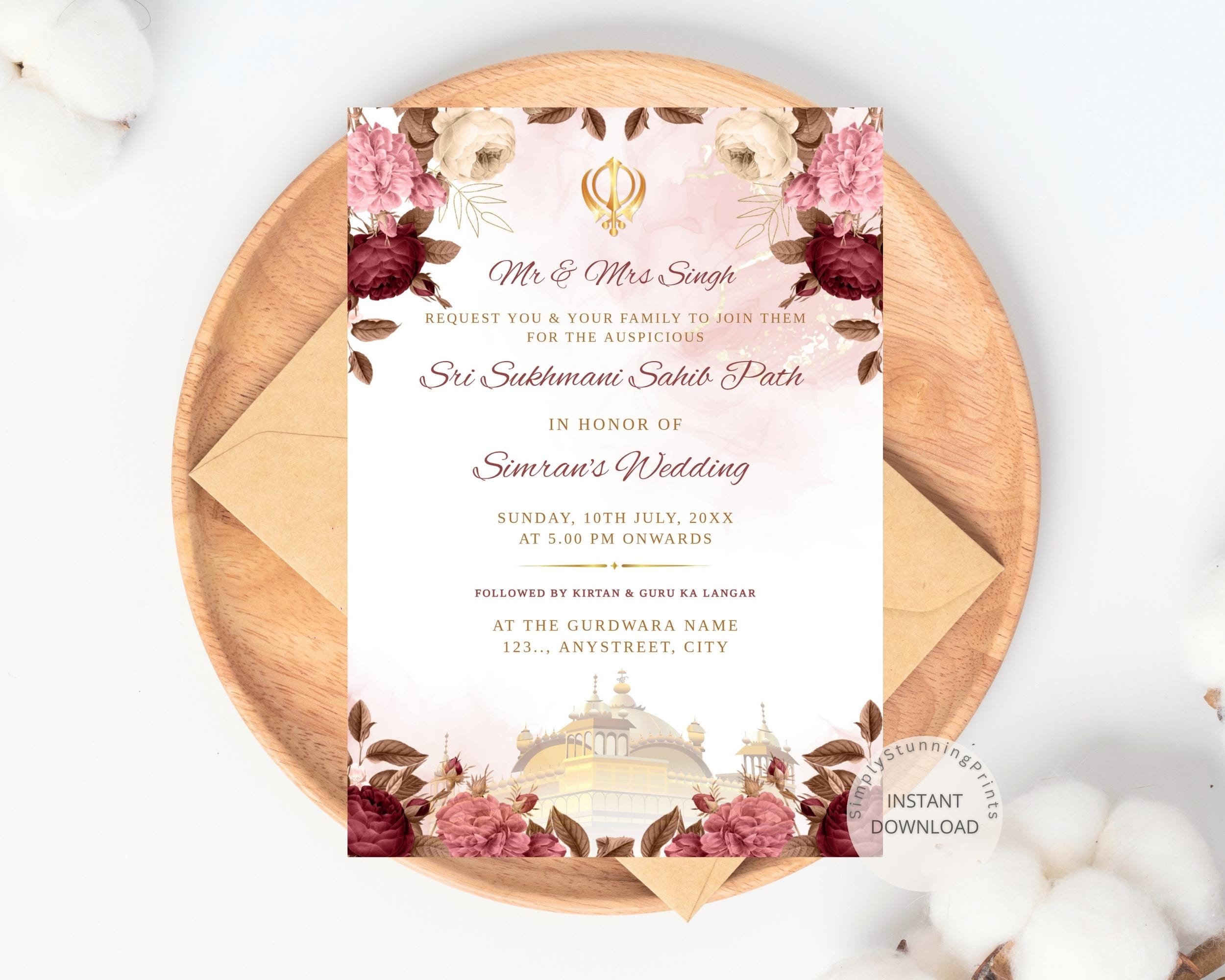 Floral Sukhmani Sahib Wedding Invitation Template (digital
